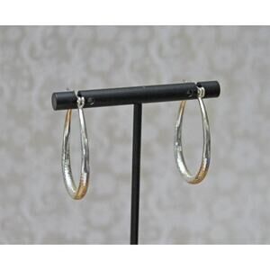 Silver Oblong Hoop Earrings with Slight Texture E99